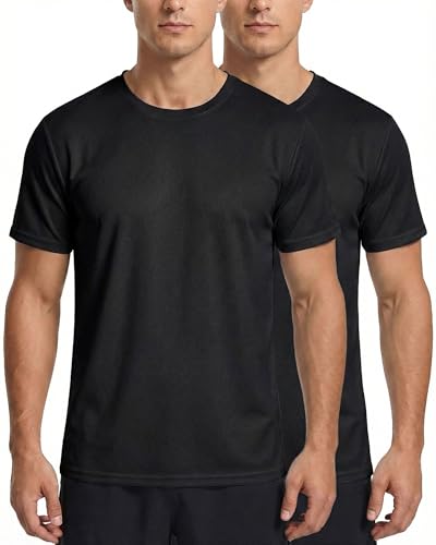 MARTIAN CIVILIZATION 2Pcs Men's Short Sleeve Sports T-Shirt Quick Dry Breathable Gym Running,Black