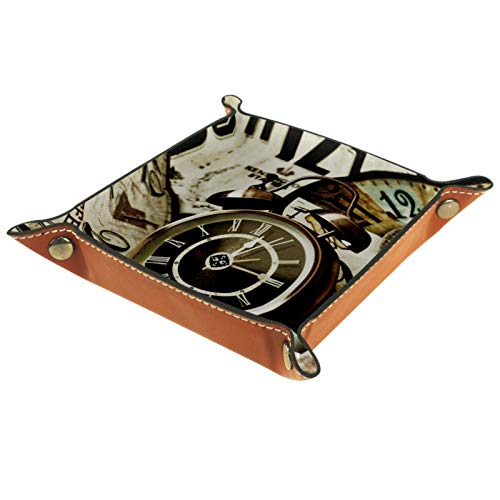 XiangHeFu Bandeja de Cuero Tiempo de Reloj Retro Almacenamiento Bandej