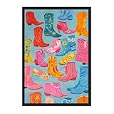 Framed Colorful Cowboy Boots Poster Canvas Print Boho...