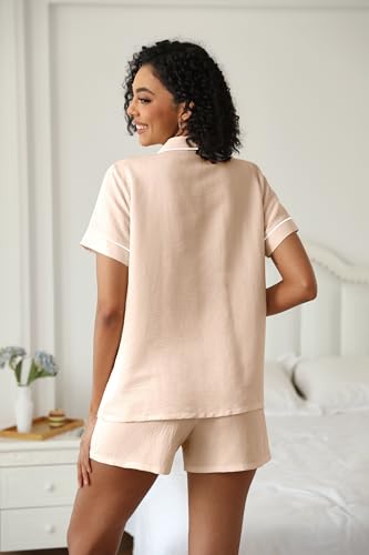 Image of Ekouaer Womens Pajama Set Short Sleeve Sleepwear Summer Button Down Nightwear Lounge Set Soft Pjs S-XXL