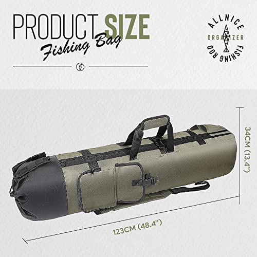 Allnice Fishing Rod Case Update Fishing Pole Bag Double Shoulder Straps Fishing Rod Travel Case Large Capacity Fishing Rod & Reel Organizer Bag Gift For Men - Holds 5 Poles & Tackle (Green) #TOP2