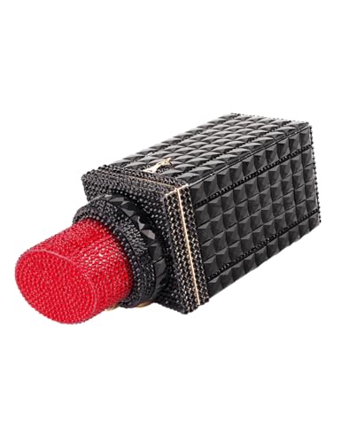 Image of Women Lipstick Shape Inlaid Rhinestone Crystal Glitter Evening Bags Purses Clutch Sparkly Banquet Handbag | Lipstick Shape