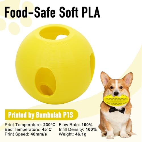 Image of YXPOLYER Flexible PLA Food-Safe 92A Soft PLA 3D Printer Filament 1.75mm 1KG for Printing Dog Chew Toys and Highly Elastic Bouncy Airless Basketball Pet Ball, Yellow
