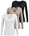 Ficerd 3 Pack Women's Long Sleeve T Shirts Cotton V Neck Slim Fit Tops Ribbed Knit Layering Casual Basic Tees Fall(Black, White, Khaki,XX-Large)