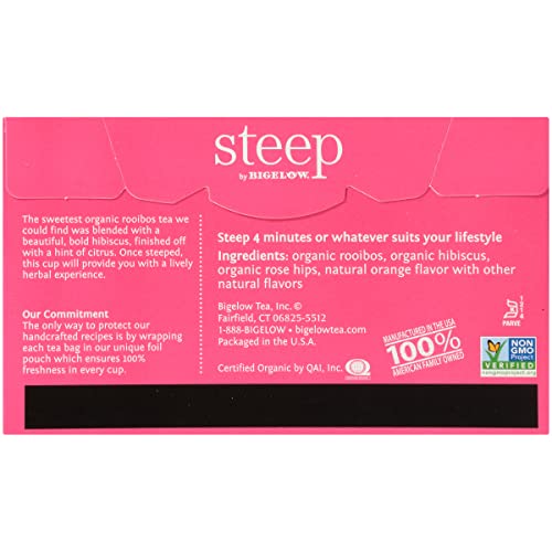 Steep By Bigelow Organic Rooibos Hibiscus Herbal Tea, Caffeine Free, 20 Count (Pack Of 6), 120 Total Tea Bags #TOP2