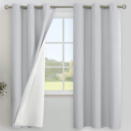 Image of YoungsTex Light Grey Linen 100% Blackout Curtains 72 Inch Length for Bedroom, Thermal Insulated Full Room Darkening Drapes with Grommet for Living Room, 2 Panels, 42 X 72 Inch