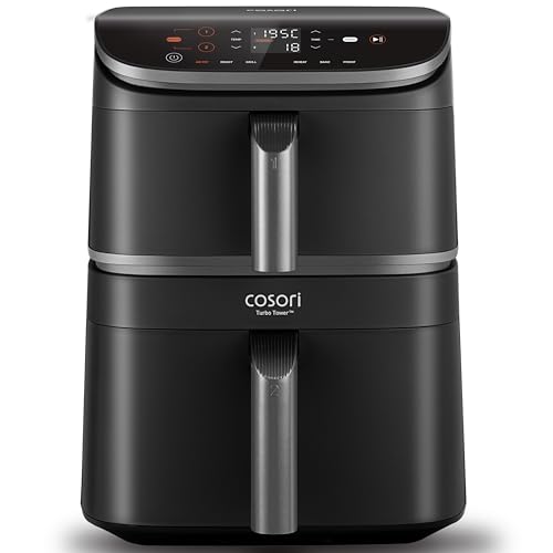 COSORI Turbo Tower Friggitrice ad Aria 10,8L con Cestelli Verticali, Cottura Salvaspazio a 3 Livelli, 2630W, 6 Funzioni, 2 Motori DC, 50+ Ricette Complete Online, CAF-DC111