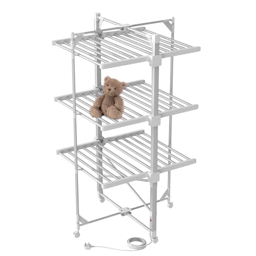 Innotic Heated Clothes Airer,220W Electric Clothes Drying Rack, indoor Clothes Dryer, Energy Saving Rustproof Aluminium Drying Rack 62CM x 59.5CM x 111CM(Small)