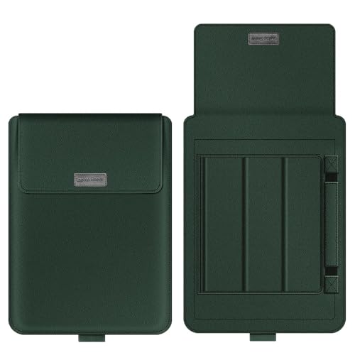 Midkart 15-16 inch Laptop Sleeve Compatible with MacBook Pro 15/16, HP, Dell, ASUS, Lenovo, PU Leather with Built-in Laptop Stand, Mouse Pad, Pouch and Cable Organizer, Green