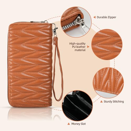 Women's PU Leather Wristlet Wallet with Mobile Phone Pocket - 8 Card Slots, Slim Design, Comes with Gift Box - Stylish Diffractive Diamante Pattern (Black)4