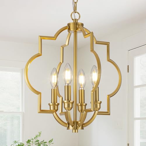 ACANER 4-Light Brushed Gold Chandeliers for Dining Room, 15.6' Farmhouse Geometric Pendant Light...