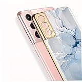 FUNNETOYU Plus Hülle Marmor Design Stoßfestes Hartglas PC TPU Rahmen Kratzschutz Vollschutz Handytasche Grau Blau