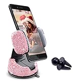 Bling - Soporte para teléfono de Coche con Diamantes de imitación, Parabrisas, salpicadero, Soporte para teléfono Ajustable para Pantalla GPS de fácil visualización (Rosa)