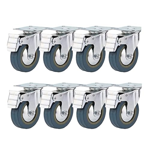 Holdfiturn 8Pcs Castor Wheels 100mm Rubber Swivel Castor Wheels 600kg Heavy Duty Trolley Furniture Caster with Brakes (8)