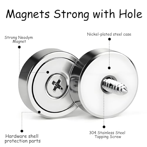 6 Stück Magnete 10 KG Kraft 20 x 6 mm mit Loch, Senkkopf-Topfmagnet mit 6 Schrauben, Magnetic Rund Starker Halt Magneten, Werkstatteinrichtung