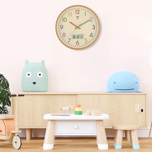 Foxtop Kinder Wanduhr, Geräuschlos Lautlos, Kinderuhr Bunt Uhr für Jungen Mädchen Kinderzimmer Schlafzimmer Küche Wohnzimmer Schule 30 cm