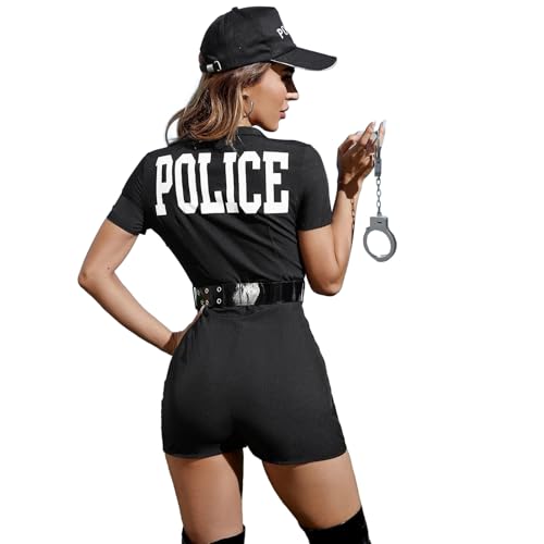 KALAO Disfraz Policia Mujer Sexy | Disfraces De Mujer Policia Con Gorra, Cinturón Y Esposas | Vestido De Policía Para Mujer,Cosplay De Uniforme Femenino, Disfraz De Policía