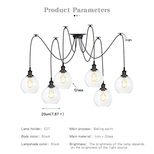 Lustre araignée de plafond réglable à faire soi-même noir à 6 lumières - 4