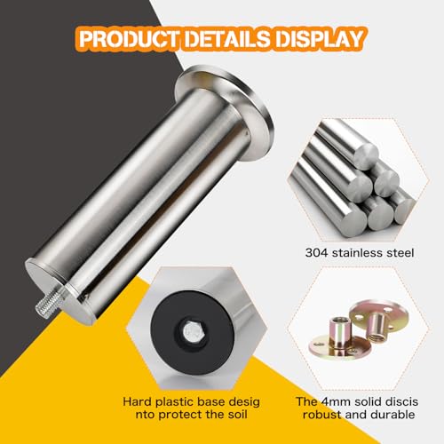 RHUAFET Stainless Steel Furniture Legs, Round, Adjustable Table Legs, 4 Pieces, M8, Furniture Feet for Sofa Bed, Cabinet - Image 3