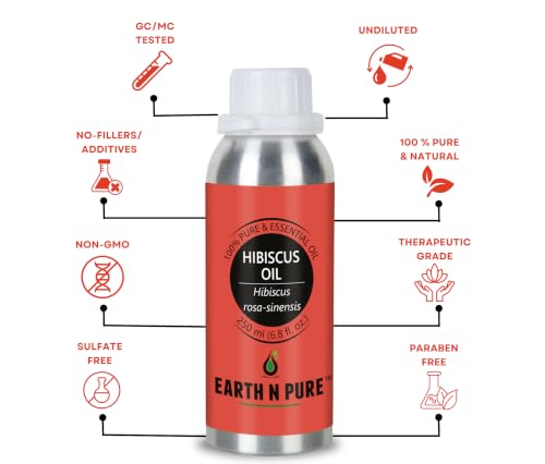 Image of Earth N Pure Hibiscus Hair Oil | Cold-Pressed Hair & Scalp Oil | Frizz Control | For Curly & Coily Hair | Soft, Shiny Hair | Vegan & Cruelty-Free | 250ml