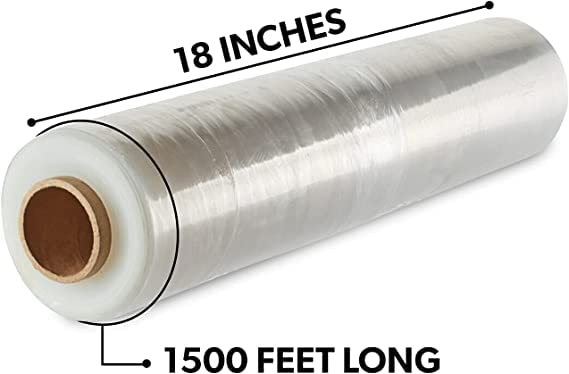 18" Stretch Film/Wrap 1500 feet 7 Layers 80 Gauge Industrial Strength up to 300% Stretch Clear Cling Durable Adhering Packing Heavy Duty Shrink Film, Thick Plastic Packing Wrap– Clear 4 Pack