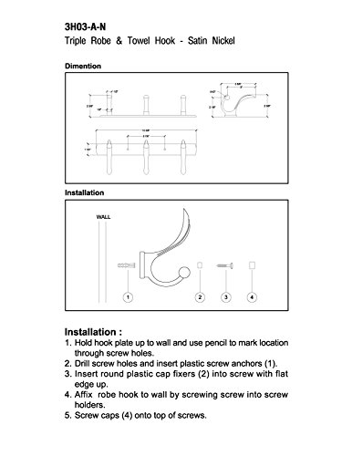 Modona Large Triple Towel & Robe Hook – Satin Nickel #TOP6