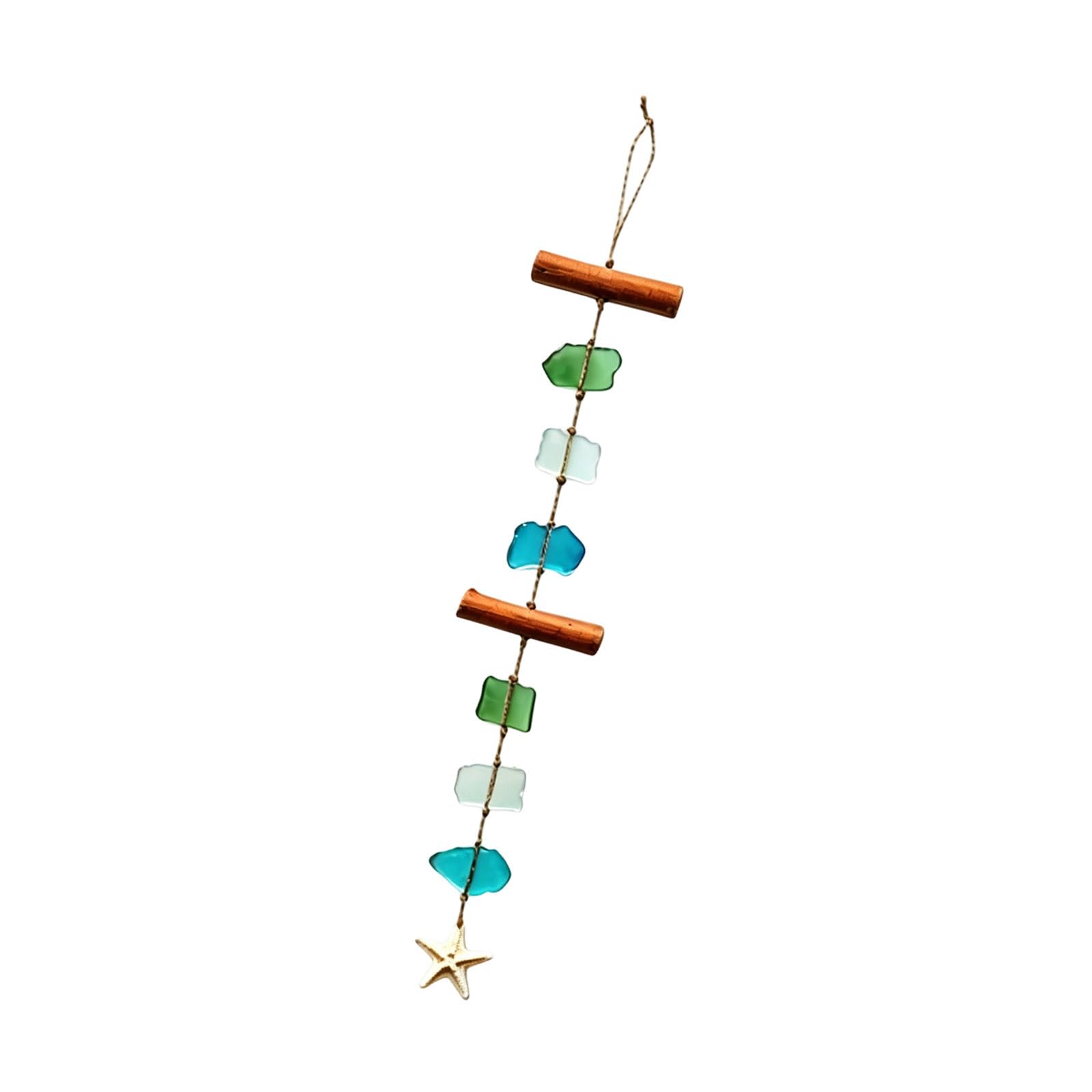 Farmhouses Beach Theme Wind Chimes with Driftwood Shell Sea Glass and Resins Starfishes Coastal Wall Art Hanging Ornament Sea Themed Wind Chimes