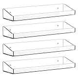 Yieach Clear Acrylic Shelves for Wall with Adhesive,4 Pack 15' Floating Shelves for Bedroom,Room or Bathroom Wall Organizer,Wall Storage & Display Shelf for Funko Pop,Lego,Action Figures,Perfume Shelf