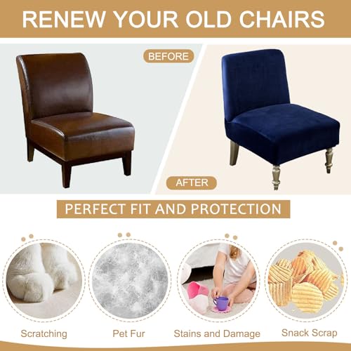 Funda elástica para silla sin brazos de terciopelo para cubrir manchas y proteger el asiento 6