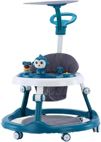 MiluFoxベビー歩行器 歩行器赤ちゃん ベビーウォーカー ベビー・キッズおもちゃ ベビーカー1歳赤ちゃんカート7~18ヶ月子供用おもちゃ車 家庭の外出先育児所に適しています (ブルー,足付き+プッシュグリップ+日除け)