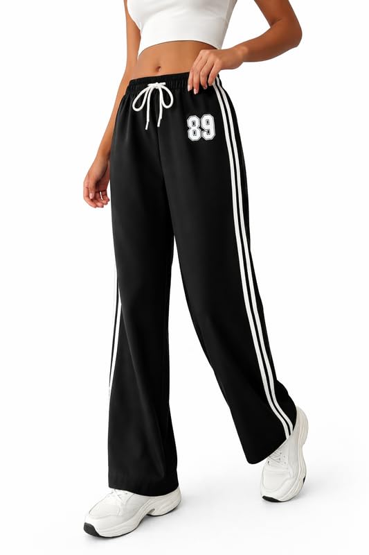 Style Meets Comfort Women's Black Pants with White Side Stripes, Women Trouser Pants with Premium Finish, Trendy Black Women Track Pants Soft-Touch Fabric-image-41