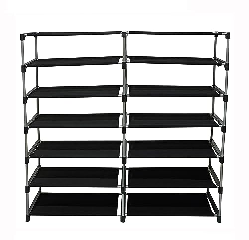 Image of Multi Utility 12 Layer Shelf Collapsible Metal Pipes with Non-Woven 100GSM Fabric Cover for Shoe /Cloth /Toy /Books Rack (Black, Metal)
