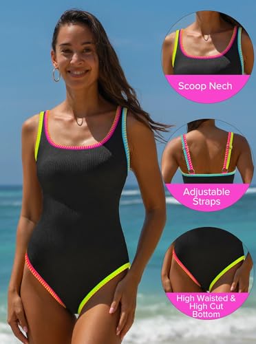 Image of popvil Women's One Piece Swimsuits Tummy Control -Slimming Bathing Suit Modest Neon Sport Swimwear 2026