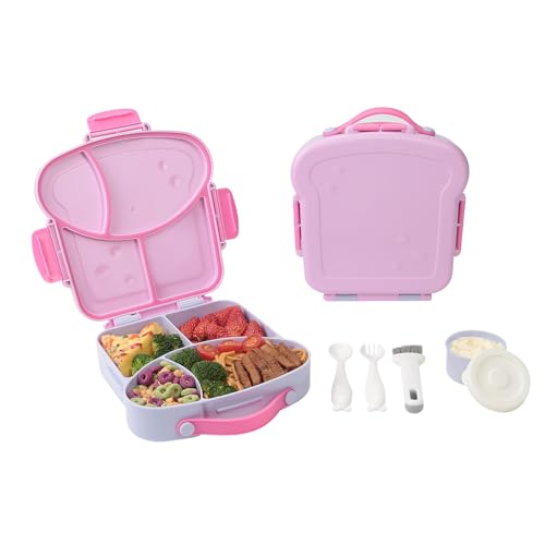 Bento Lunch Box for Kids - Toast-Shaped 4-Compartment Lunchable F...