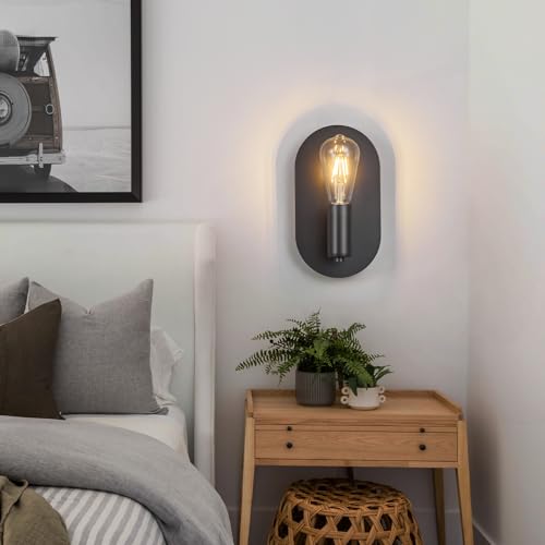 Image of BBLLWJ Modern Wall Sconces Set of Two Mid-Century Sconces Wall Lighting 6W Stainless Steel Oval Decor Black Wall Lamps for Bedrooms Living Room Bathroom Corridor