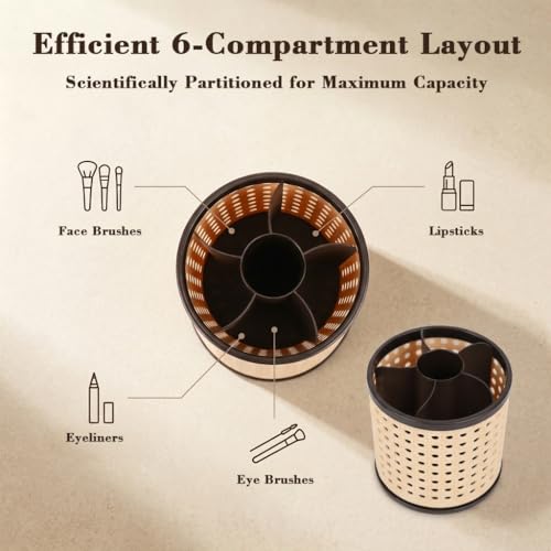 Image of MAYCREATE 360 Rotating Makeup Brush Holder Organizer Stationary Pencils Storage Holder Multipurpose 6 Compartments Organisers for Women Vanity Desk Bathroom