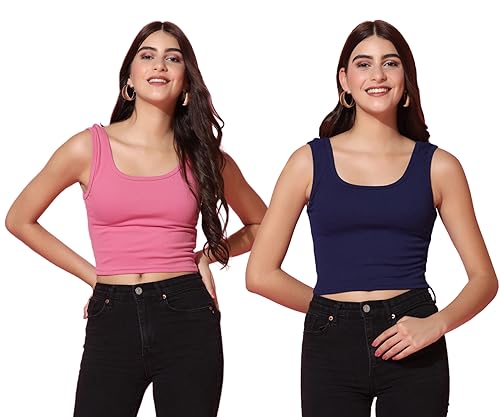 Image of TOPLOT Women's Solid Ribbed Round Neck Sleeveless Slim Fit Tank Top (5069)