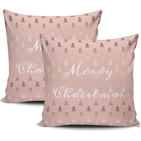 WEINIYA Bedroom Sofa Decoration Pillowcases 2 Pack Elegant Rose Gold and Christmas Tree Square Cushion Case Throw Pillow Covers 16x16 Inch Double Sides Print Cover