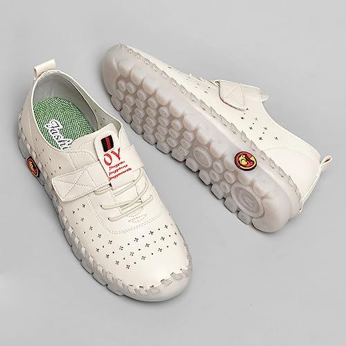 Image of Women's Hollow Beef Tendon Soft Bottom Slip-on Flat Loafers,Fashion Hand Sewing Non-Slip Oxford Breathable Orthotic 4D Pain Relief Comfy Walk Casual Shoes