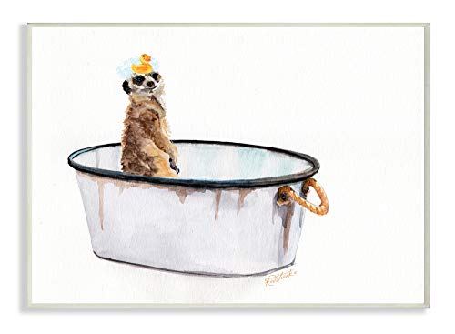 Image of 'Meerkat Bubble Bath Vintage White Tin Tub'| Wall Plaque Art | Stupell Industries | 19 x 13 Inches, Easy to Hang and Sturdy, Made in USA, by Jennifer Redstreake