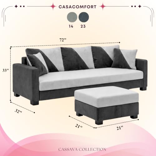 Image of Zavian 4 Seater L Shape Sofa Set with Movable Ottomans | Flexible Layout | Rich Velvet Suede Fabric | Silver Legs | Spacious Seating | Modern Sofa for Living Room (Dark Grey-Light Grey)