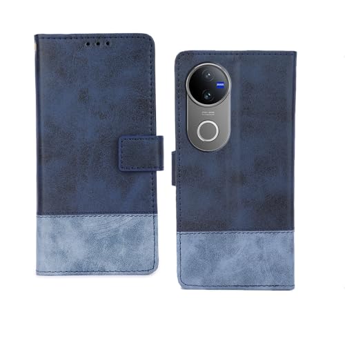 Image of Inktree Vivo V50 5G Flip Cover | Leather Finish | Complete Protection Flip Case for Vivo V50 5G - Double Blue