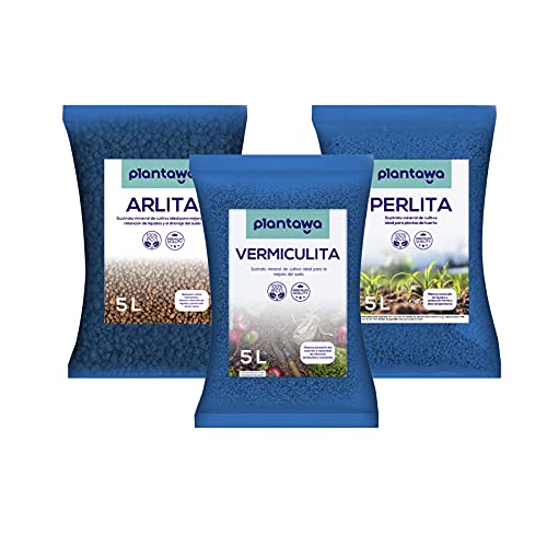 PLANTAWA Bolas Arcilla Expandida 5L + Sustrato Vermiculita 5L + Sustrato Perlita 5L | Sustrato para Plantas, Abono Natural para Huerto Urbano. Plantas de Interior y Exterior, Sustratos y Abonos.