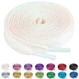 Olukssck 2 Pairs Flat Glitter Shiny Metallic Shoe Laces for Sneakers, 2/5' Wide Sequin Athletic Shoelaces White 47 inch(120cm)