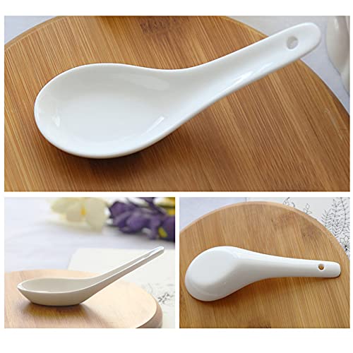 Miniatura 5 de 8 Piezas Juego Cucharas Cerámica, Cuchara Servir Ramen, Cuchara Sopa Asiática, Para Servir Cuencos De Arroz, Ramen, Entrantes, Postres. Blanco