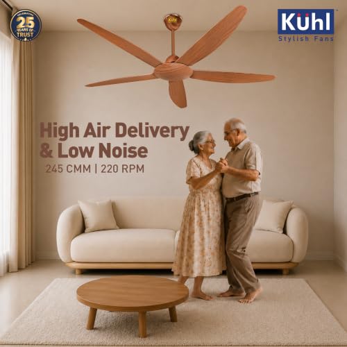 Image of KUHL Meridian M55 1400MM 65% Power Saving BLDC Ceiling Fan With Remote | BEE 5 Star Rated & ISI Marked | High Air Flow | Reverse Mode | 5 Year Warranty on Motor | Free Installation | Teak