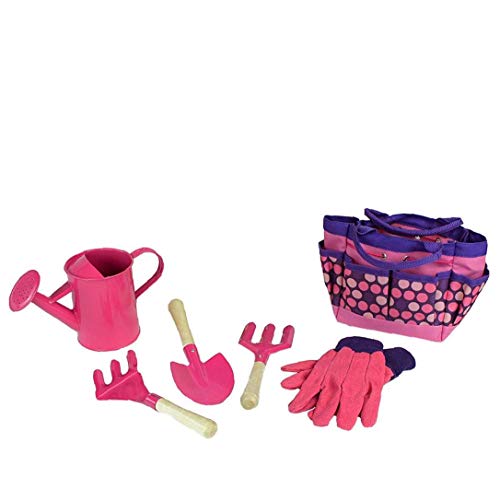 Kids Gardening Tool Set with Gloves Shovel Rake Tote Bag Garden Accessories Outdoor and Learning Toys All in One Kit Pink 1set