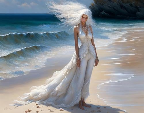 Affiches sur toile sans cadre 58 x 90 cm femme élégante cheveux blonds blancs déco