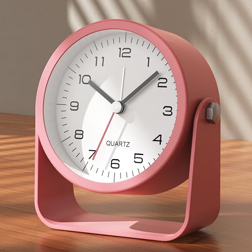 AYRELY® Relojes despertadores analógicos pequeños de 8,9 cm, reloj de escritorio que funciona con pilas, bonito reloj de mesa con luz, ángulo ajustable para viajes, mesita de noche, dormitorio, niños
