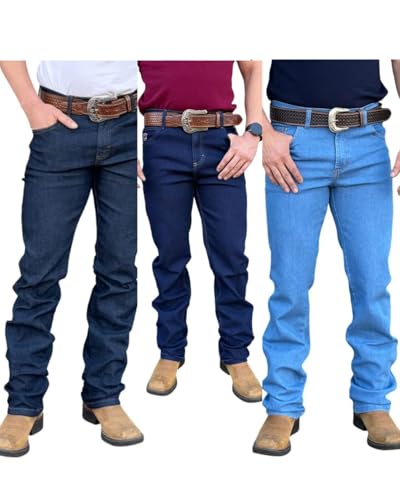 Kit 3 Calças Jeans Masculina Country, Estilo Cowboy Premium com Elastano, para Rodeio (BR, Numérico, 42, Regular, Regular)